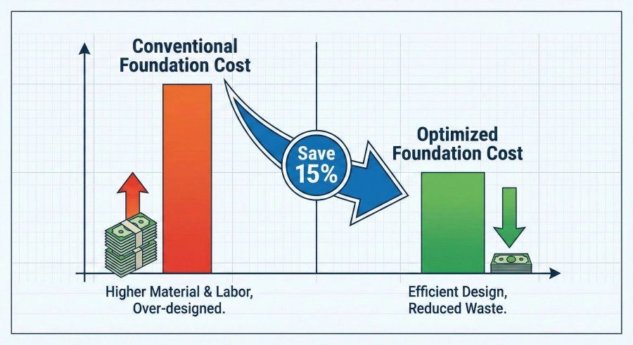 Comparison diagram of foundation construction cost savings from FEED study results.