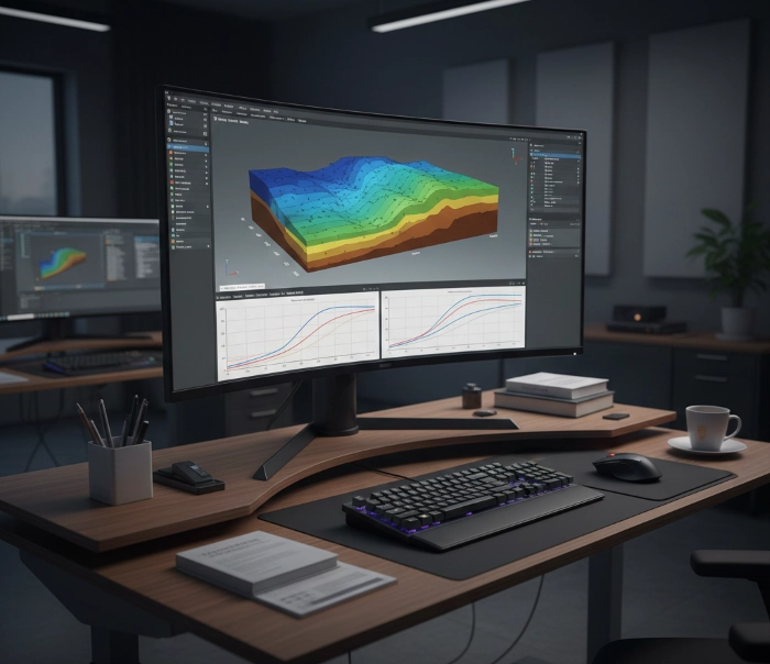 Visualization of geotechnical analysis software for soil layer modeling.
