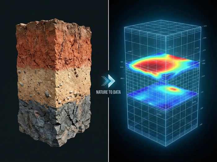 Computer screen showing Plaxis / GeoStudio software modeling soil behavior and safety factors for foundation design.