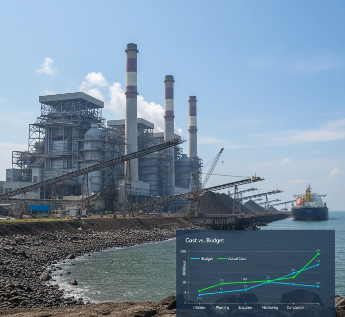 Grafik efisiensi anggaran proyek PLTU menunjukkan kepatuhan biaya.