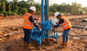 Tim teknisi PT Pelita Isiana Pratama melakukan uji sondir CPT di lokasi proyek Balikpapan.